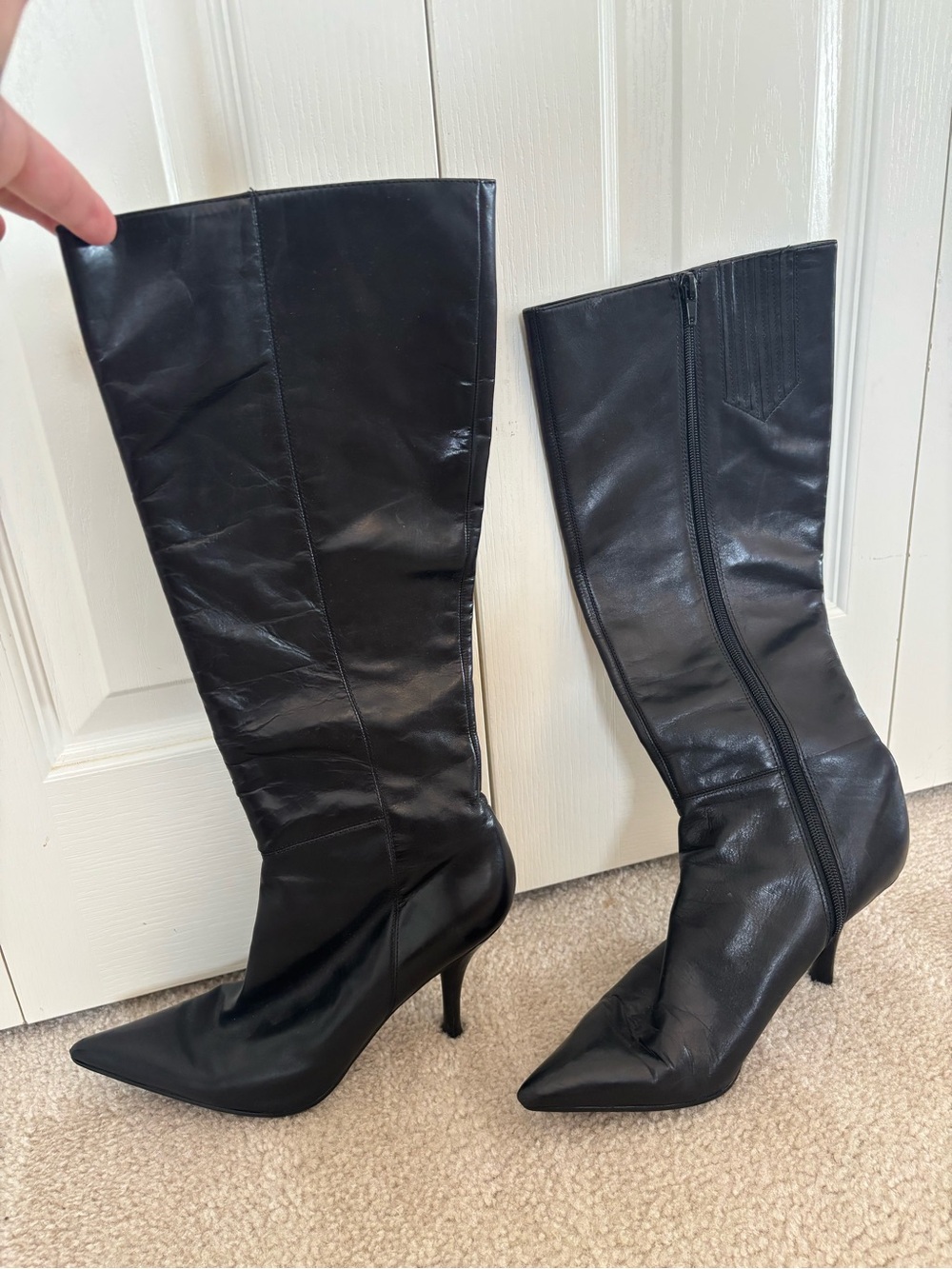 Nine West Black Knee-High Pointed Toe Stiletto Boots